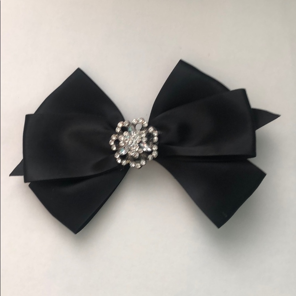Boutique handmade black satin with bling bow